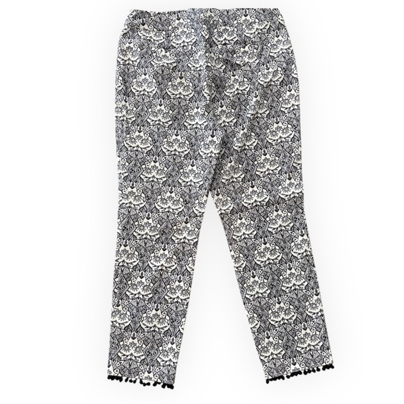 Chico's So-Slimming Black and White Patterned Ankle Pants with Pom Pom Details - Picture 3 of 9